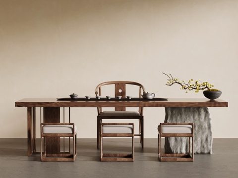 新中式茶桌椅su模型