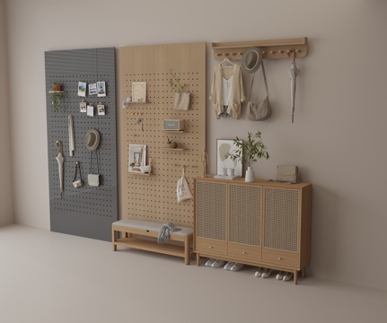 洞洞板 墙饰 照片墙 置物架 鞋柜su模型