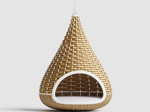  DEDON - 现代户外吊椅 藤编竹编 鸟笼吊椅秋千组合3d模型 