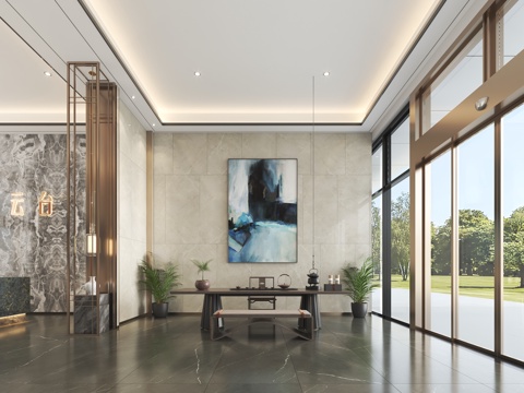  现代茶室接待区会所售楼部3d模型 