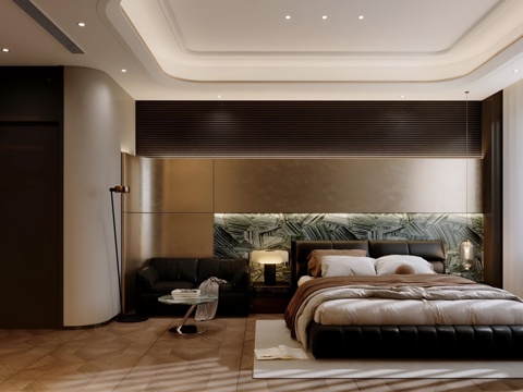  现代轻奢主卧 现代轻奢卧室3d模型 