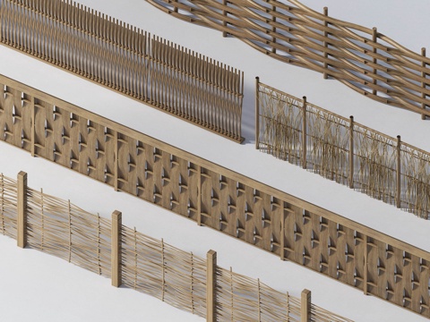 现代木栅栏 木围栏 木栏杆 护栏 围栏 栏杆su模型