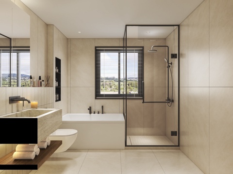  现代卫生间马桶浴缸洗手台3d模型 