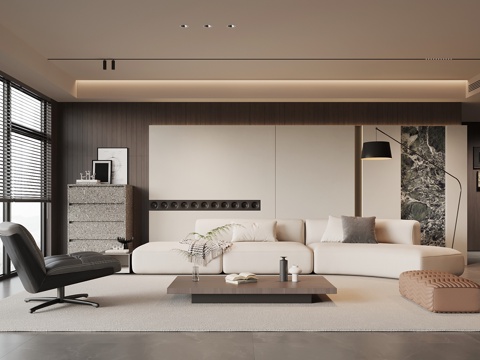 意式客厅 沙发茶几组合 背景墙su模型