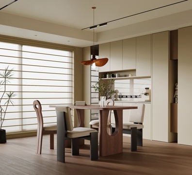 中古风餐厅 餐桌椅 酒柜 餐边柜su模型