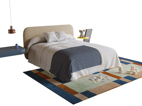 现代儿童床 儿童地毯su模型