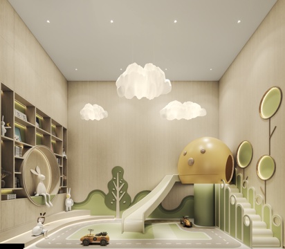  儿童娱乐区滑滑梯书柜3d模型 