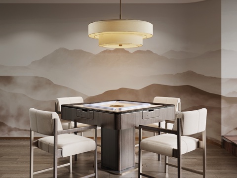 新中式棋牌室 麻将室 麻将桌su模型