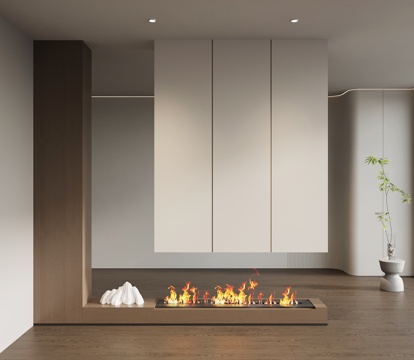 现代意式玄关 隔断 火炉 壁炉 鞋柜su模型