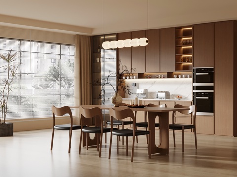 中古风餐厅 酒柜 餐桌椅su模型