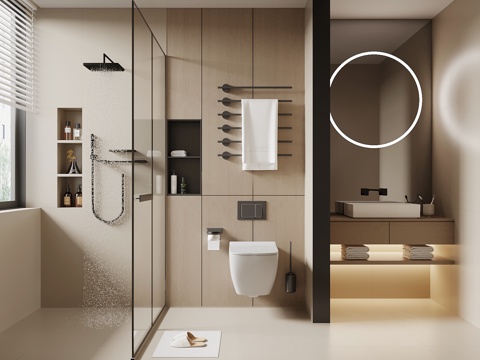 现代卫生间 浴室柜 马桶 淋浴su模型