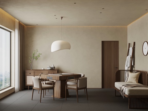 侘寂风棋牌室 麻将桌 边柜 沙发su模型