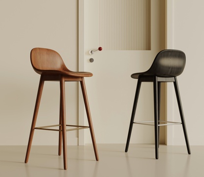 现代中古吧凳 木质吧椅su模型