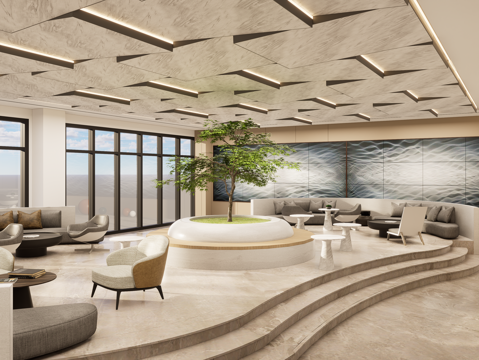 现代休息区 接待大厅 洽谈区 等候区 公司前台su模型