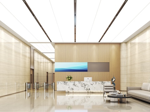  现代办公大堂前台沙发3d模型 