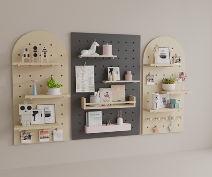 洞洞板 墙饰 照片墙 置物架su模型