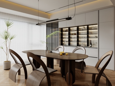  现代餐厅 餐桌椅 餐边柜3d模型 