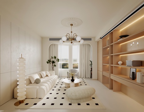  法式客厅 奶油风客厅 沙发 电视柜 地毯 茶几 摆件3d模型 