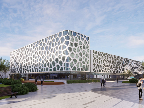 现代展览馆建筑 博览馆 建筑外观su模型