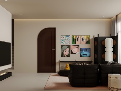  中古复古客厅 黑色沙发组合 中古风摆件3d模型 