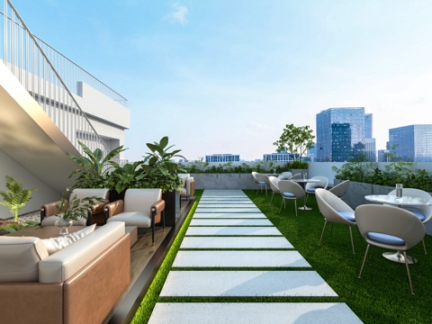  现代屋顶露台休闲区景观露台休闲沙发休闲桌椅3d模型 