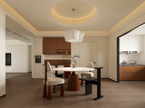 现代中古风客餐厅su模型