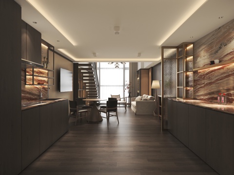  酒店式公寓客餐厅3d模型 