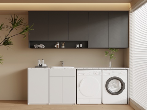 法式中古风洗衣机柜 阳台柜su模型