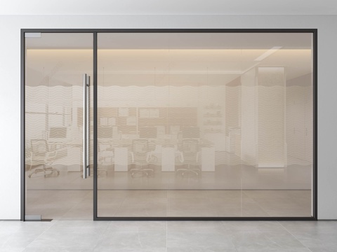 现代办公玻璃隔断 玻璃隔断 办公玻璃门 磨砂玻璃隔断 玻璃门su模型