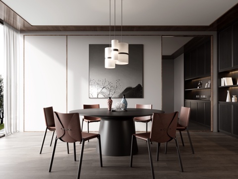  高级灰餐厅3d模型 