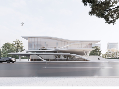 现代展览馆建筑 博物馆 建筑外观su模型