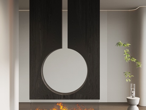 现代意式玄关 隔断 火炉 壁炉su模型