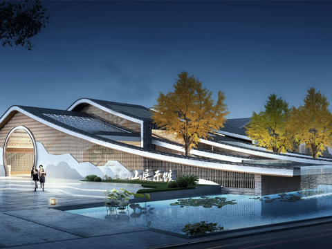 新中式展览馆建筑su模型