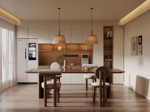 中古风餐厅 酒柜 餐桌椅su模型