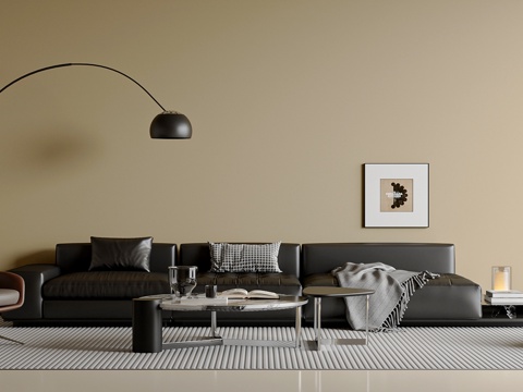 现代简约沙发茶几组合 休闲椅 落地灯 意式茶几 挂画 沙发茶su模型