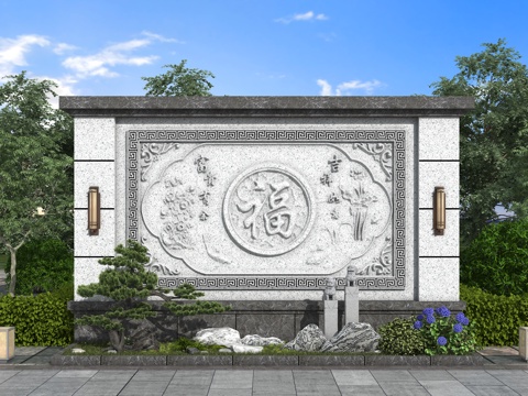 影壁 景墙su模型