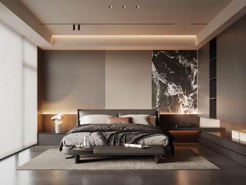 现代意式卧室 主卧 双人床 衣柜su模型