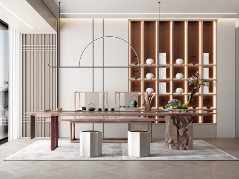 新中式茶室su模型