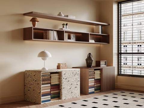 中古风书柜 书架 置物柜su模型