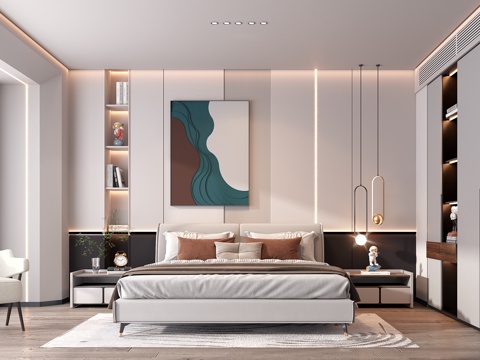 现代卧室 无主灯主人房su模型