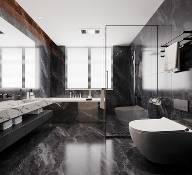 意式卫生间 浴室柜 马桶 浴缸su模型