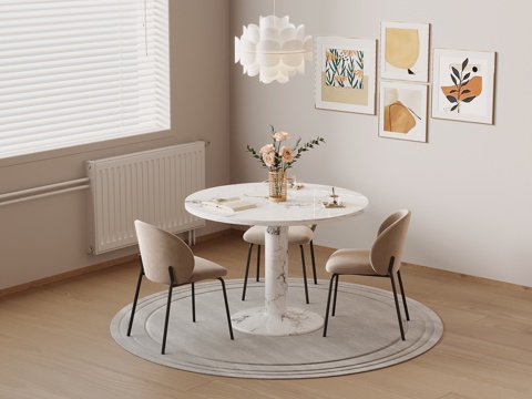 现代奶油风休闲桌椅 餐桌椅su模型