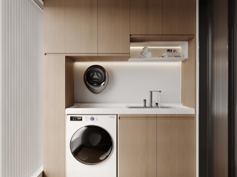 现代阳台 洗衣机柜su模型