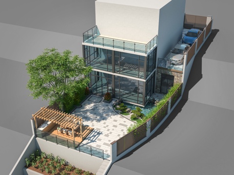  别墅庭院景观3d模型 