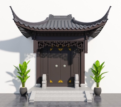 大门 门头 别墅大门 入户门 仿古门头 徽派门头 古建su模型