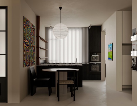  中古复古餐厅 复古岛台餐厅 小户型餐厅3d模型 