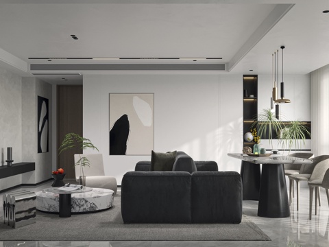  现代客餐厅3d模型 