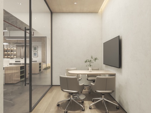  现代洽谈室办公室洽谈桌椅电视3d模型 