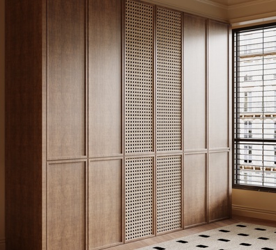 中古风衣柜 藤编柜门su模型