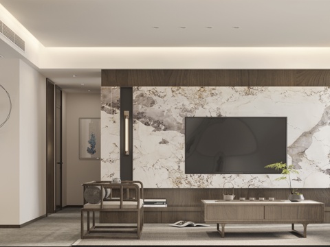  新中式客餐厅3d模型 